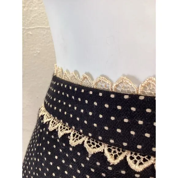Nanette Lepore Y2K Secretary Black Ivory Polka Dot Aline Lace Wool Work Skirt 6