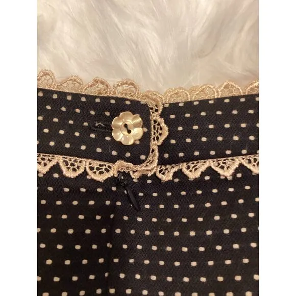 Nanette Lepore Y2K Secretary Black Ivory Polka Dot Aline Lace Wool Work Skirt 6