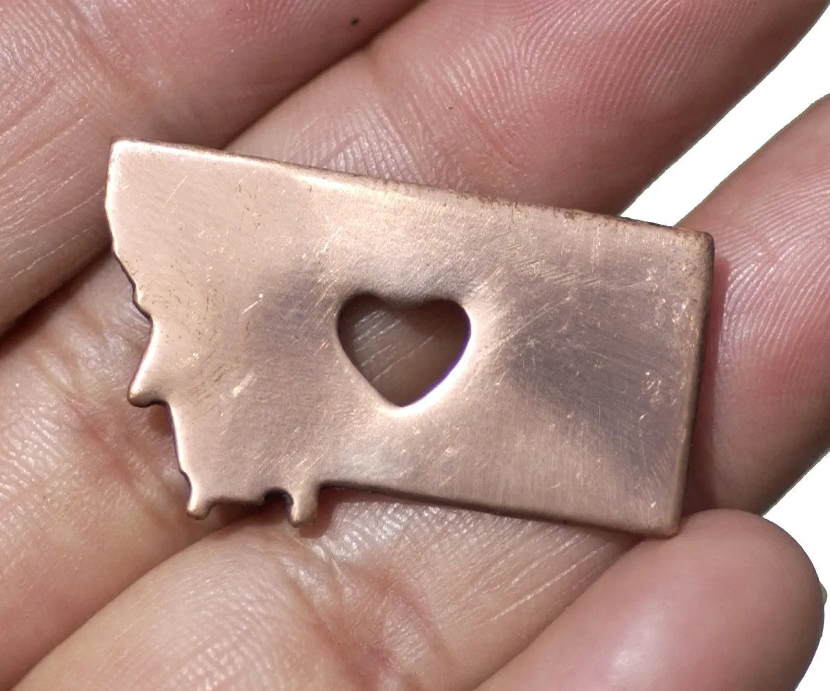 Nickel Silver Montana State Medium with Heart Chubby Blanks Cutout for Metalworking Stamping Texturing Blank - 5 pieces