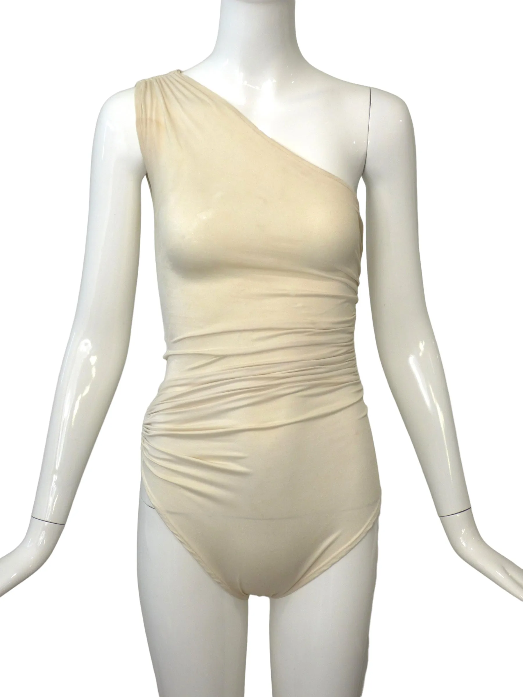 NORMA KAMALI- 1970s Ivory Bodysuit & Skirt Ensemble, Size-Small