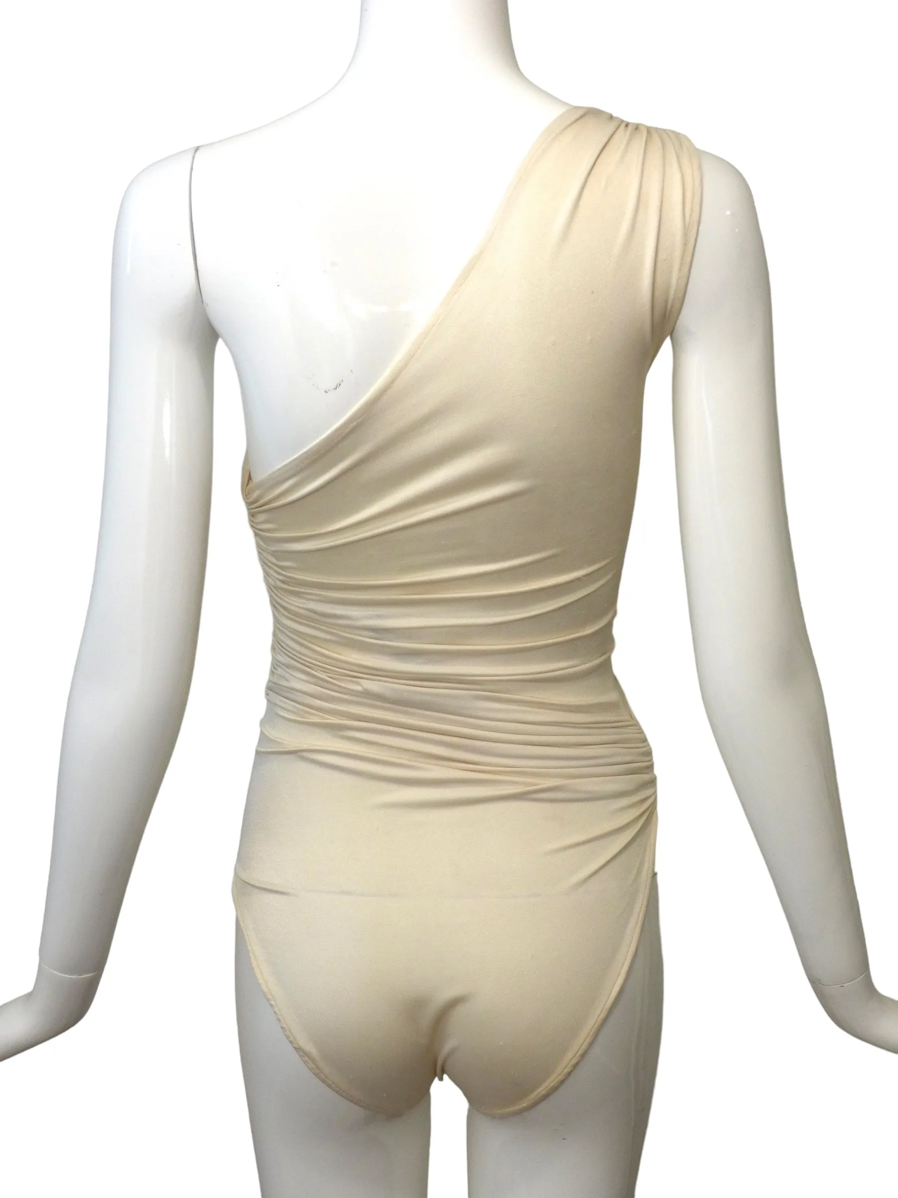 NORMA KAMALI- 1970s Ivory Bodysuit & Skirt Ensemble, Size-Small
