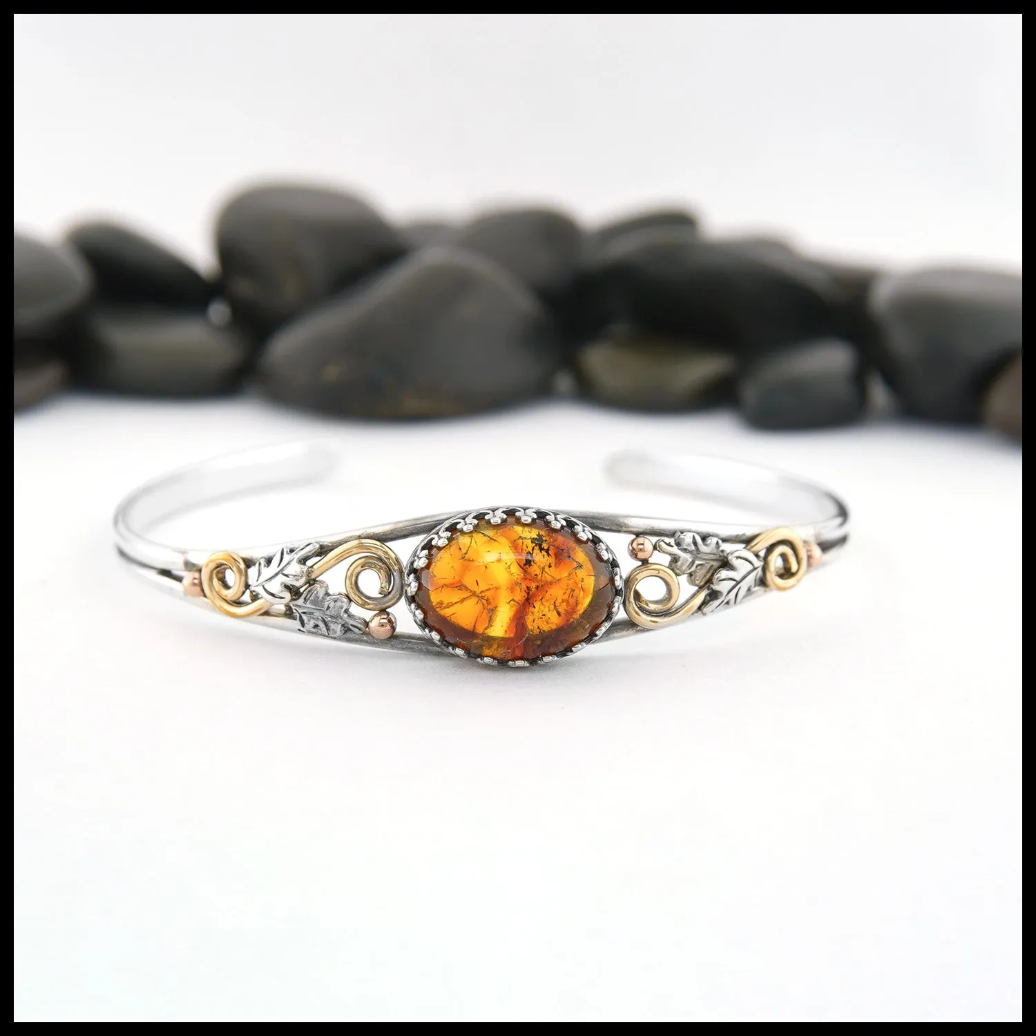 Oak Leaf Cuff Bracelet with Amber