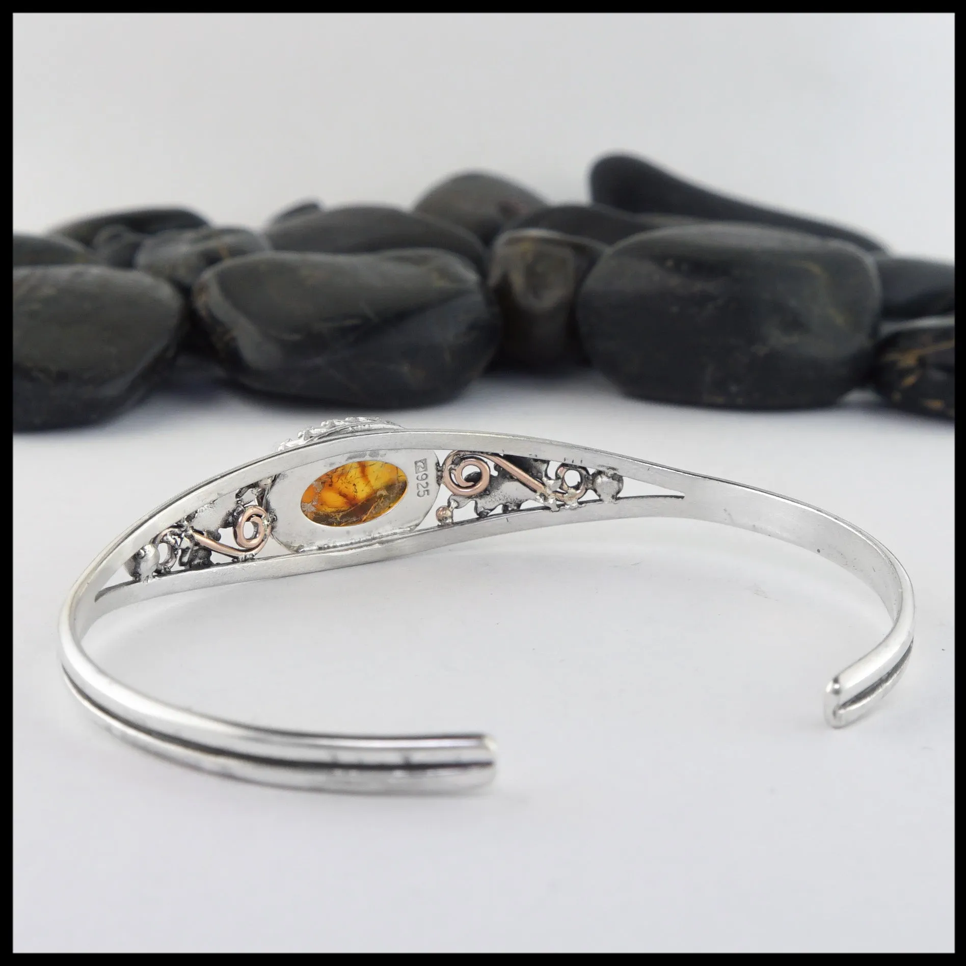 Oak Leaf Cuff Bracelet with Amber