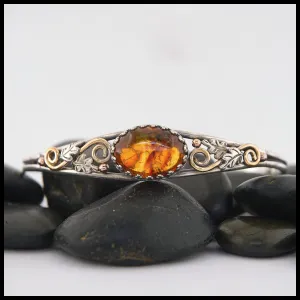 Oak Leaf Cuff Bracelet with Amber