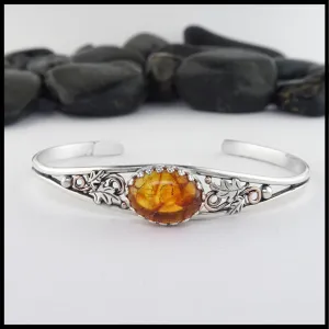 Oak Leaf Cuff Bracelet with Amber