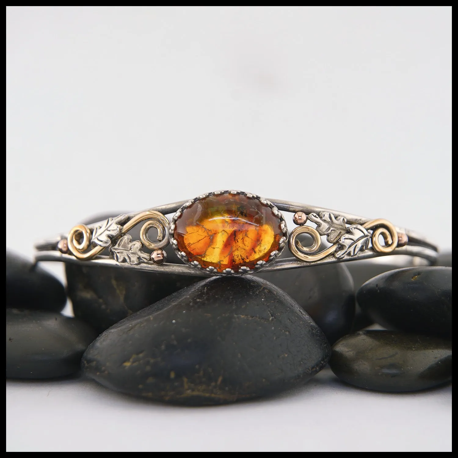 Oak Leaf Cuff Bracelet with Amber