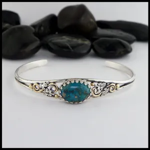 Oak Leaf Cuff Bracelet with Turquoise