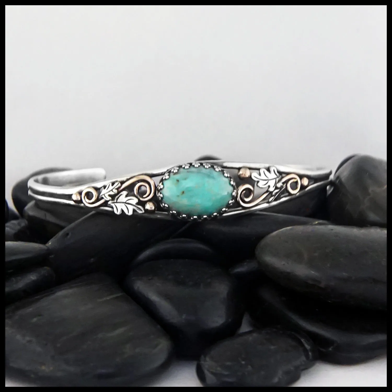 Oak Leaf Cuff Bracelet with Turquoise