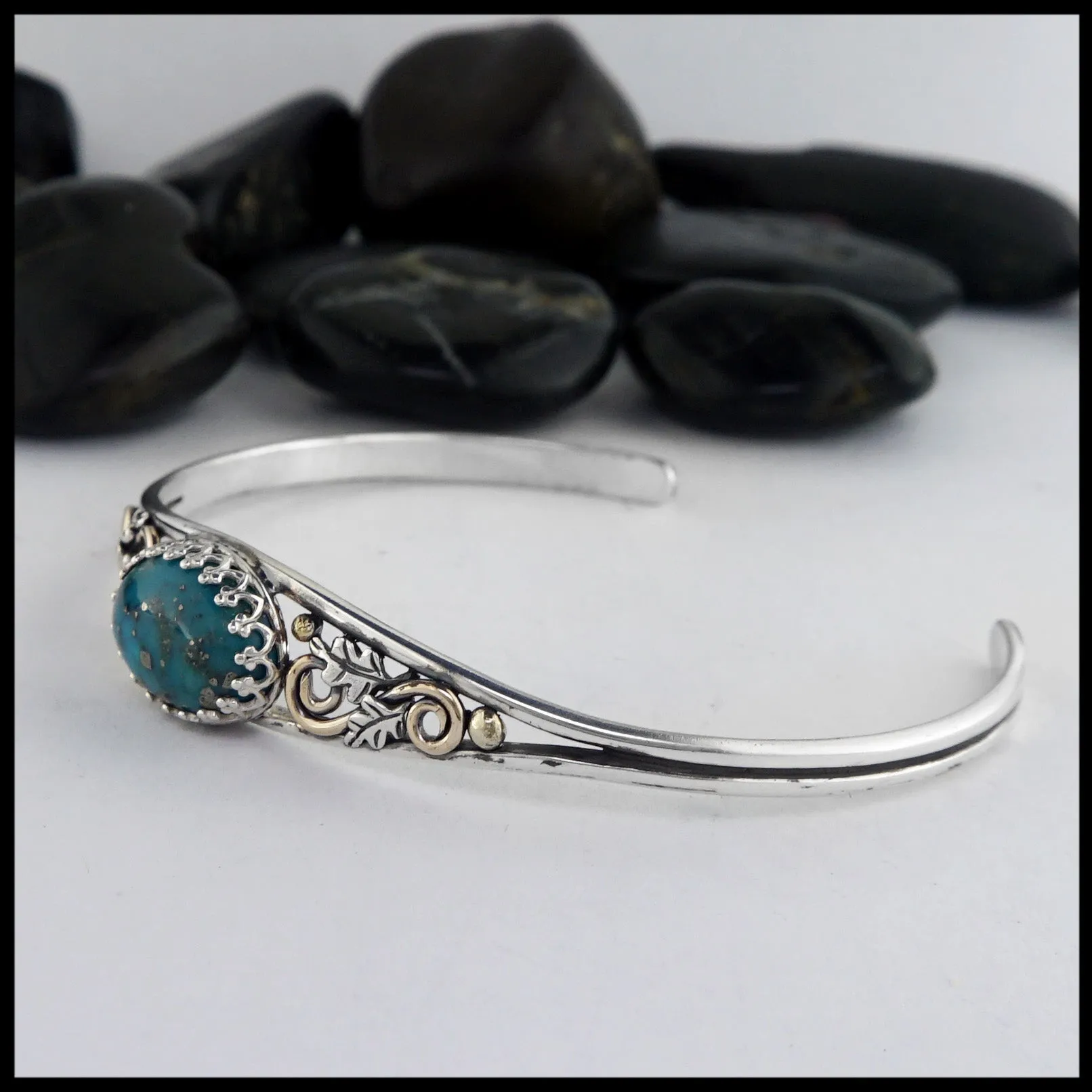 Oak Leaf Cuff Bracelet with Turquoise