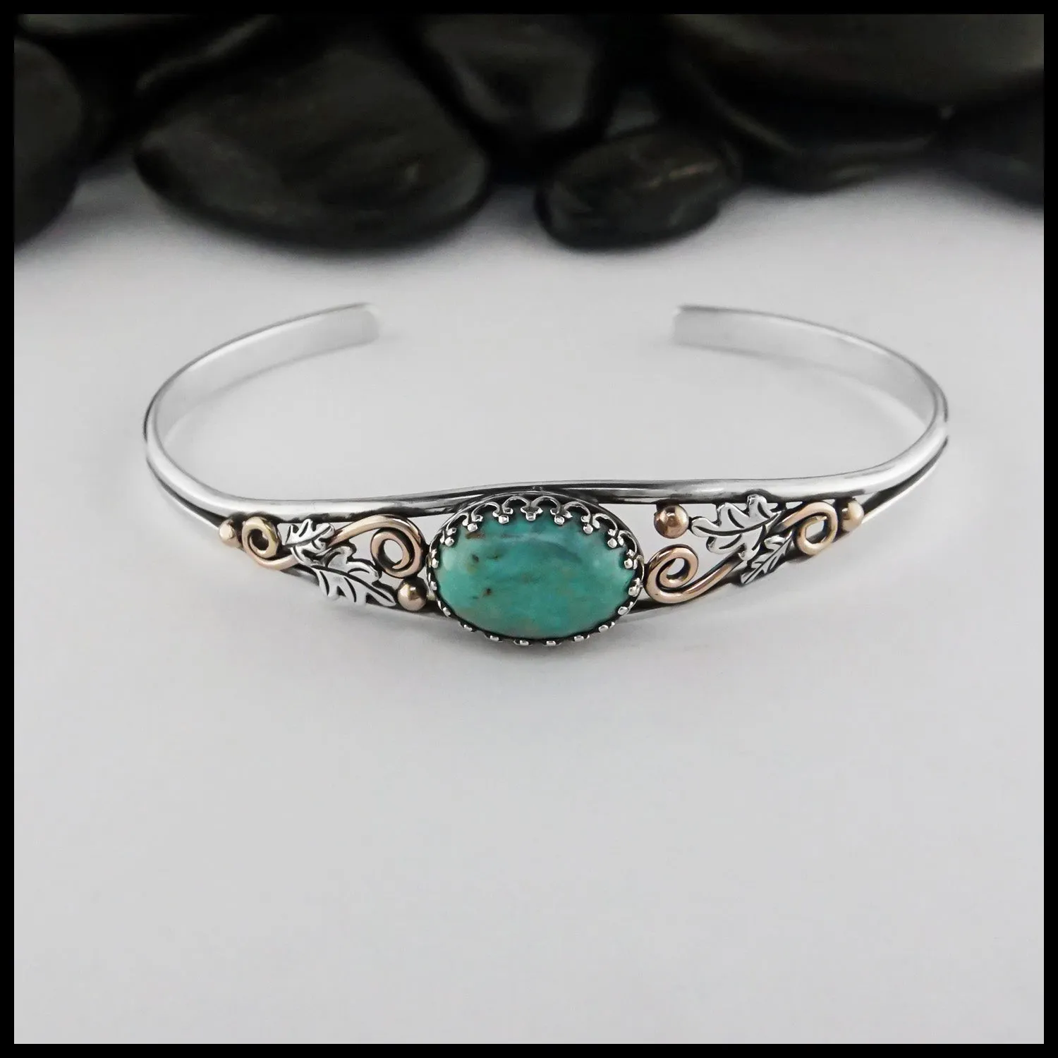Oak Leaf Cuff Bracelet with Turquoise