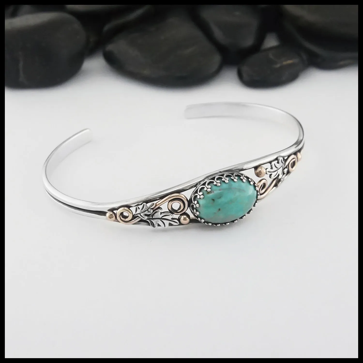 Oak Leaf Cuff Bracelet with Turquoise