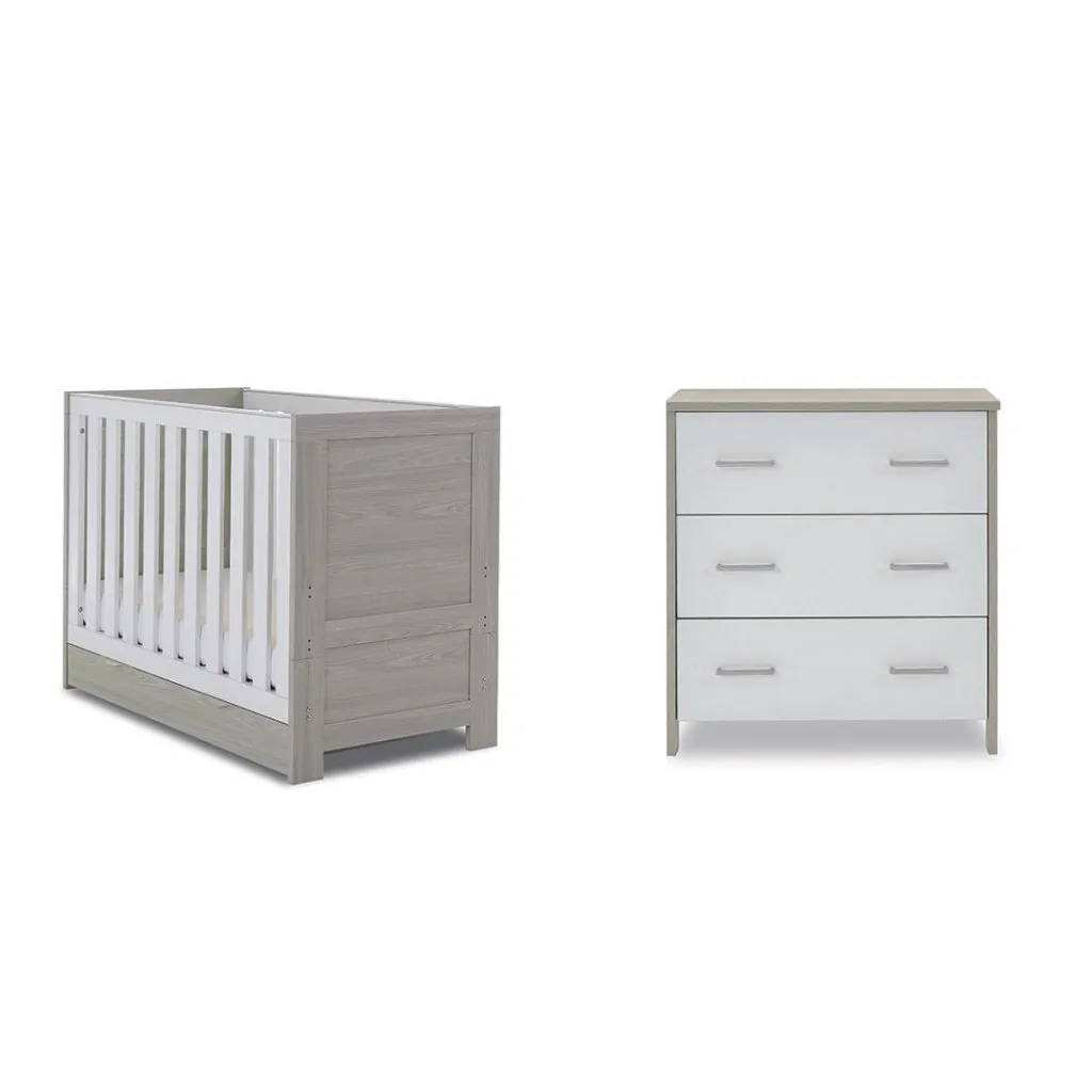 OBABY Nika Mini 2 Piece Room Set & Underdrawer - Grey Wash & White