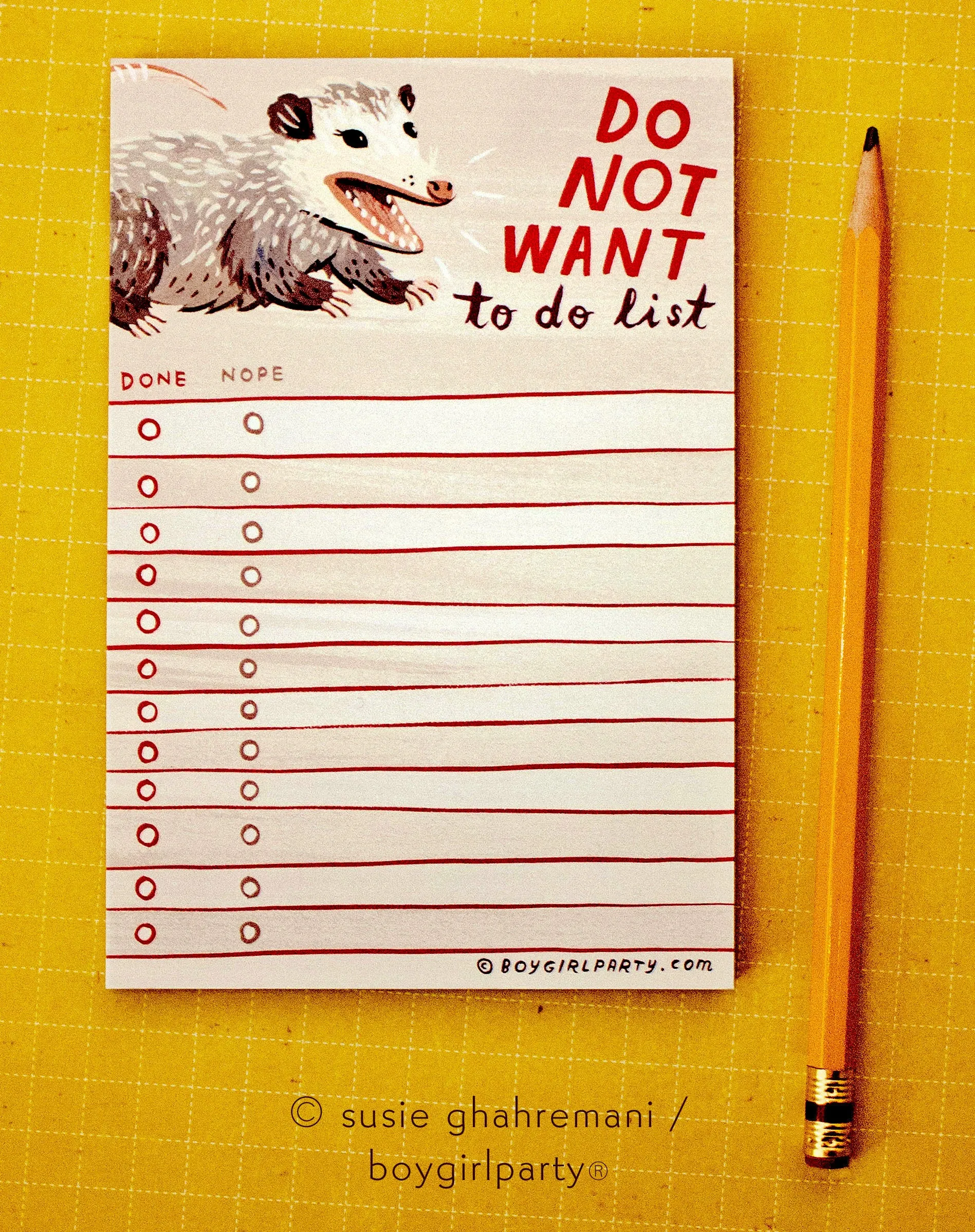 Opossum "Do Not Want To Do List" Notepad — Funny Possum Gifts