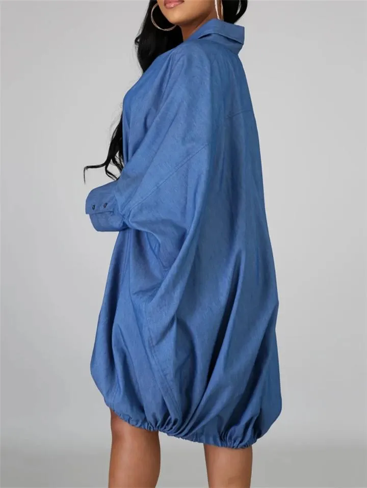 Oversized Lapel Collar Shirt Dress