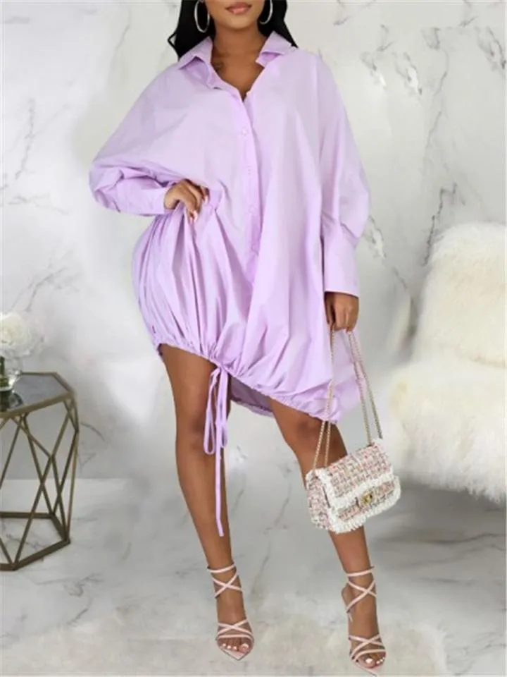 Oversized Lapel Collar Shirt Dress
