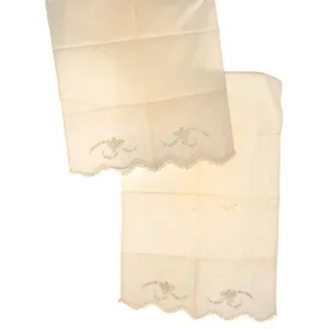 Pair of Vintage White on White  Linen Pillowcases Embroidered Butterflies 1930s