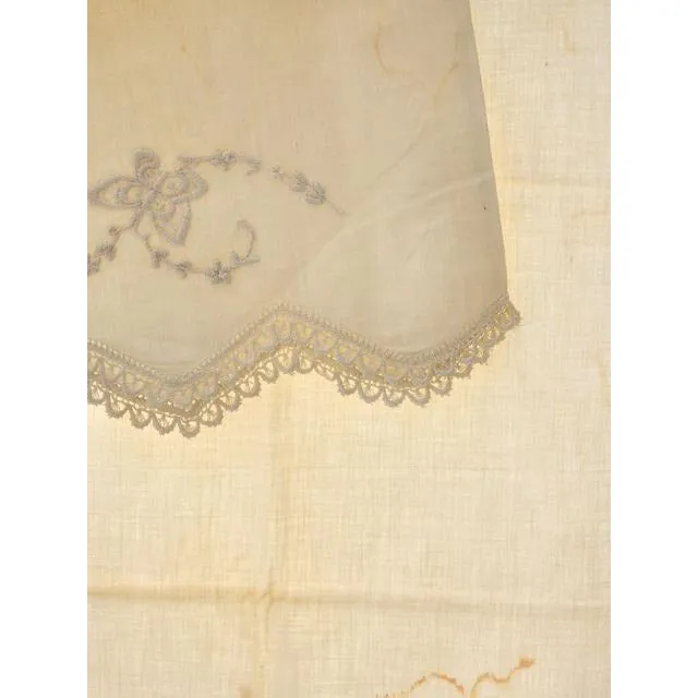 Pair of Vintage White on White  Linen Pillowcases Embroidered Butterflies 1930s