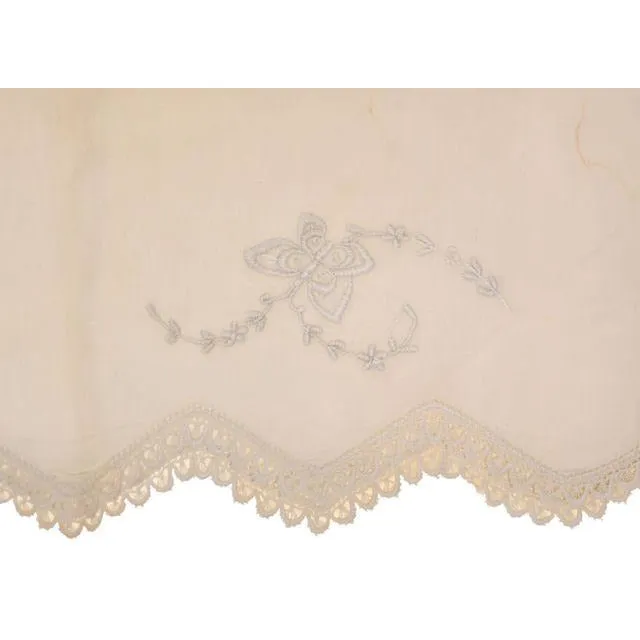 Pair of Vintage White on White  Linen Pillowcases Embroidered Butterflies 1930s