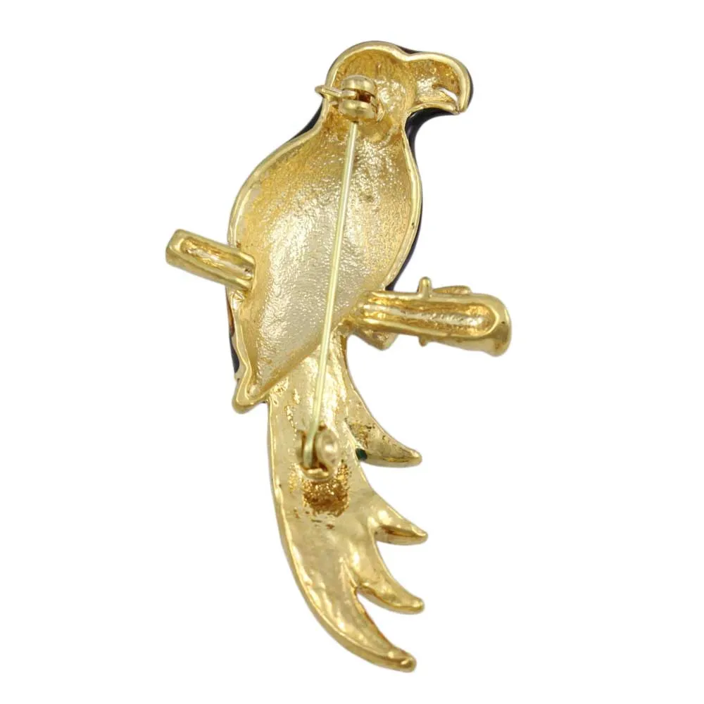 Parrot Brooch Pin with Colorful Dark Enamel and Crystals - PRB027