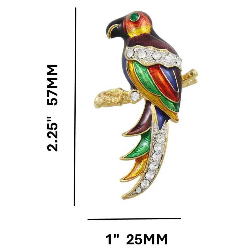Parrot Brooch Pin with Colorful Dark Enamel and Crystals - PRB027