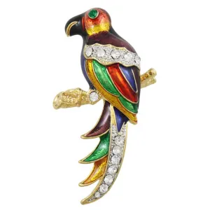 Parrot Brooch Pin with Colorful Dark Enamel and Crystals - PRB027