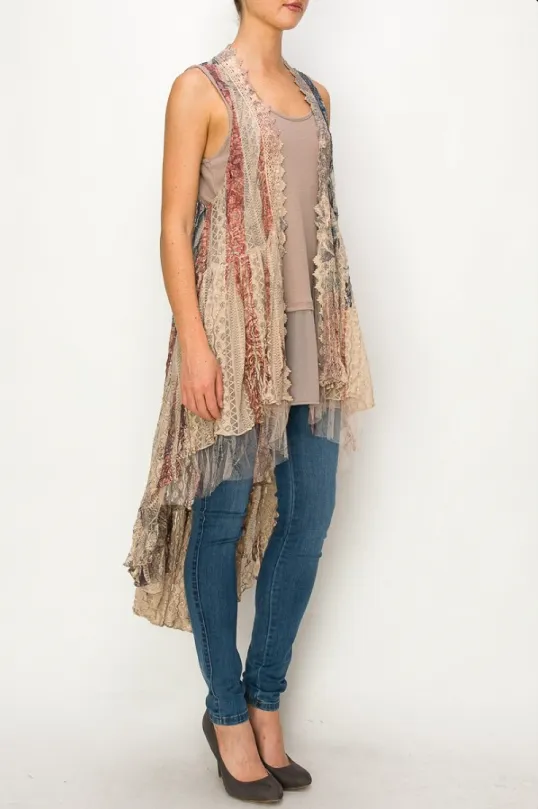 Patriotic Lace Vest with Stars, Stripes and Voluptuous Roses
