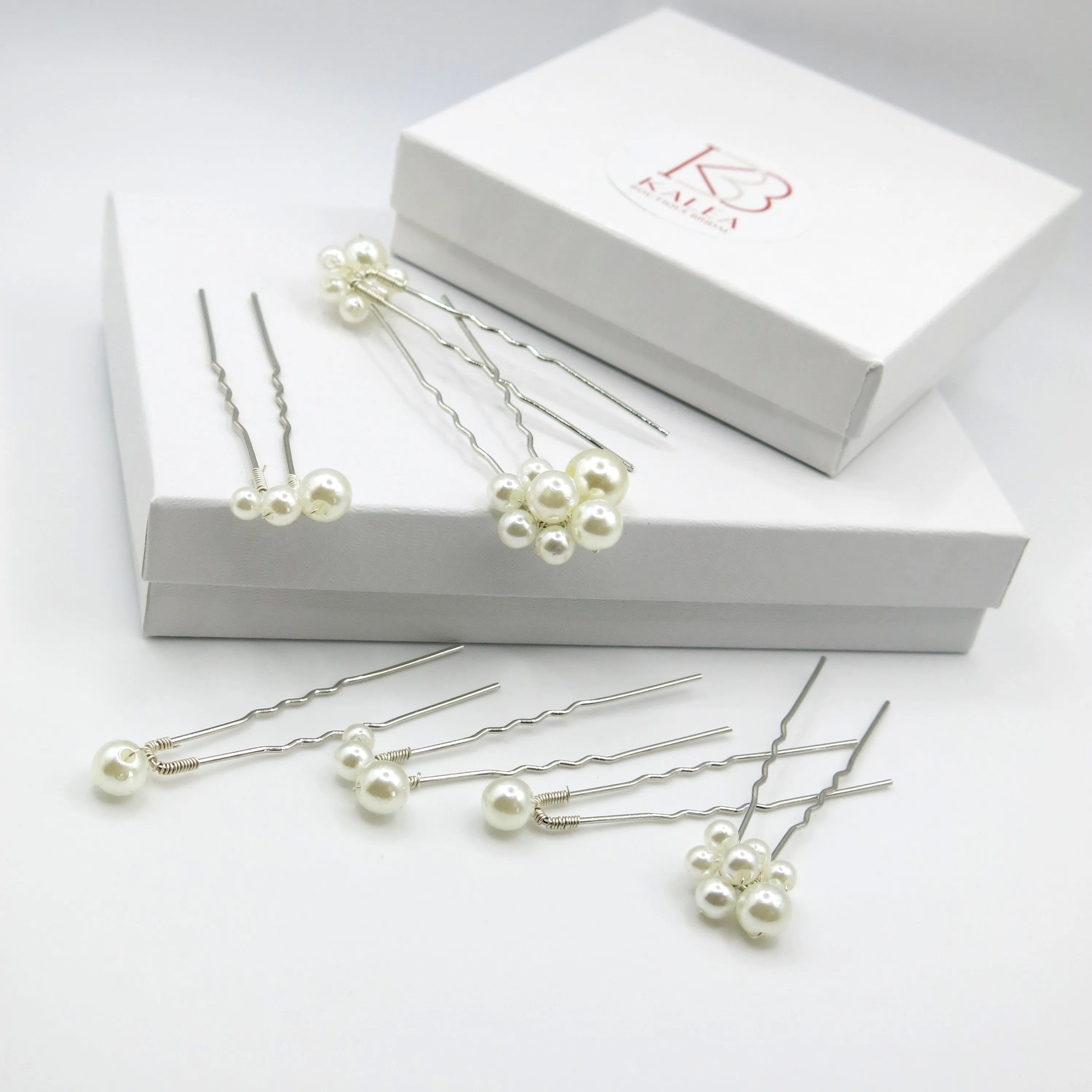 Pearl Cluster 7 PC Hairpin Set, Wedding Pearl Bridal U Hair Pin, Minimalist Bride Pearl Hairpiece Set