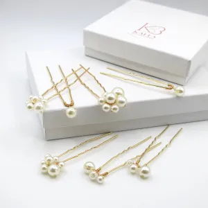 Pearl Cluster 7 PC Hairpin Set, Wedding Pearl Bridal U Hair Pin, Minimalist Bride Pearl Hairpiece Set