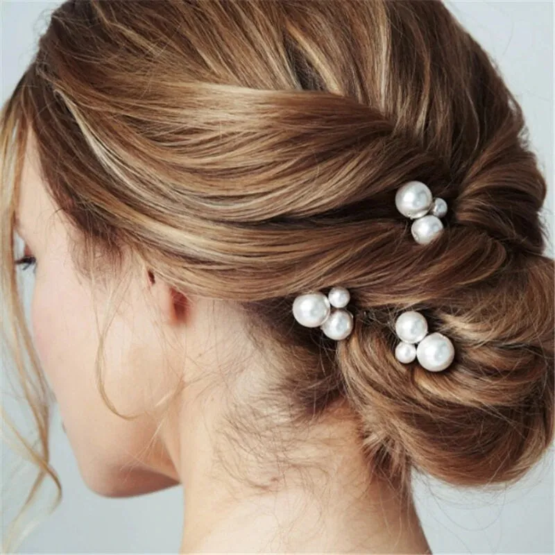 Pearl Cluster 7 PC Hairpin Set, Wedding Pearl Bridal U Hair Pin, Minimalist Bride Pearl Hairpiece Set