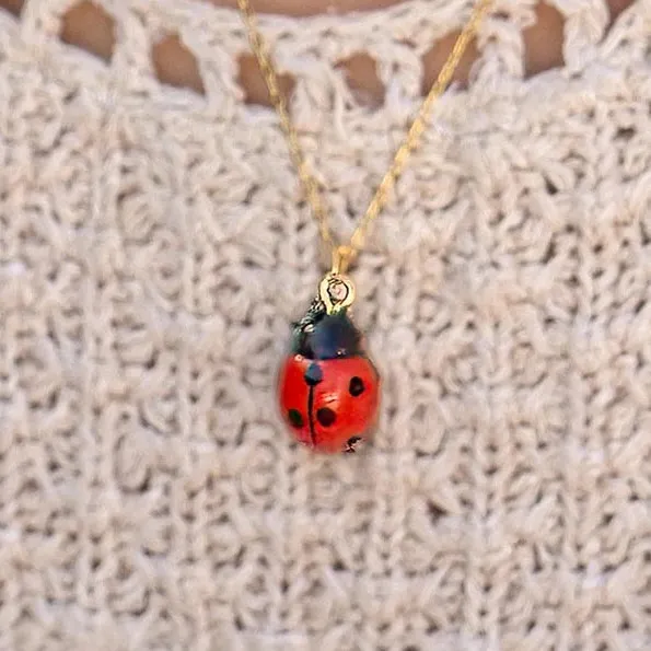 Peter   June - Necklace - Hand-Painted Porcelain Pendant (Ladybug)