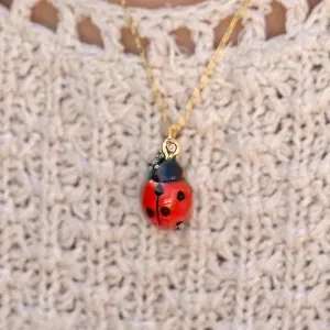 Peter   June - Necklace - Hand-Painted Porcelain Pendant (Ladybug)