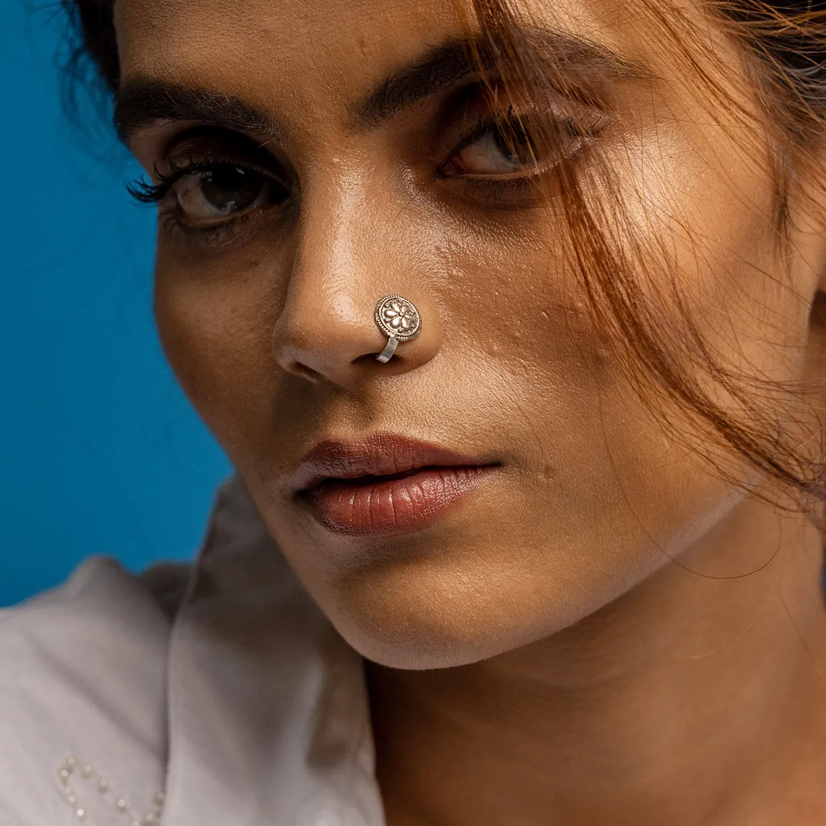 Phool Mandala Silver Nose Pin - Clip On by MOHA