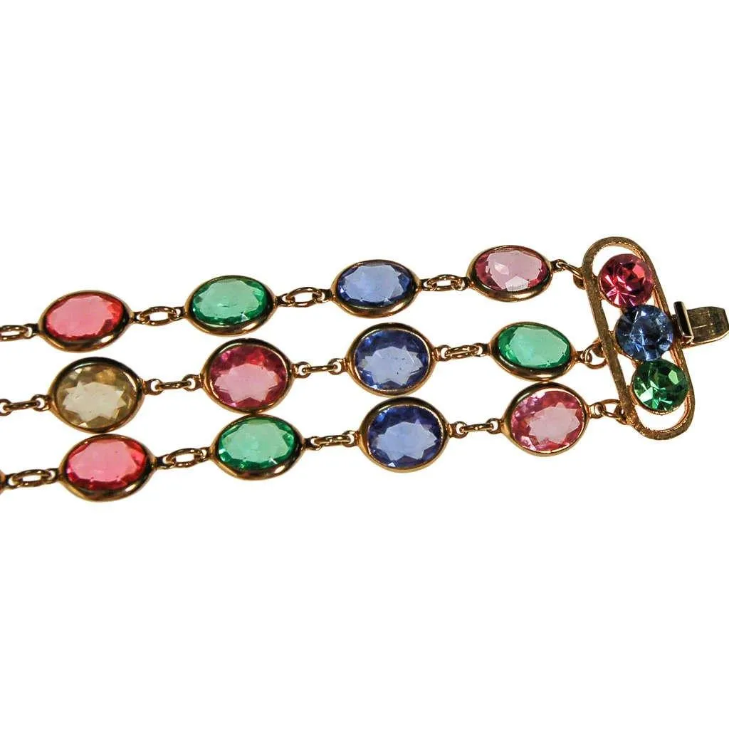 Pink, Blue, Green, Yellow Bezel Set Crystal Bracelet