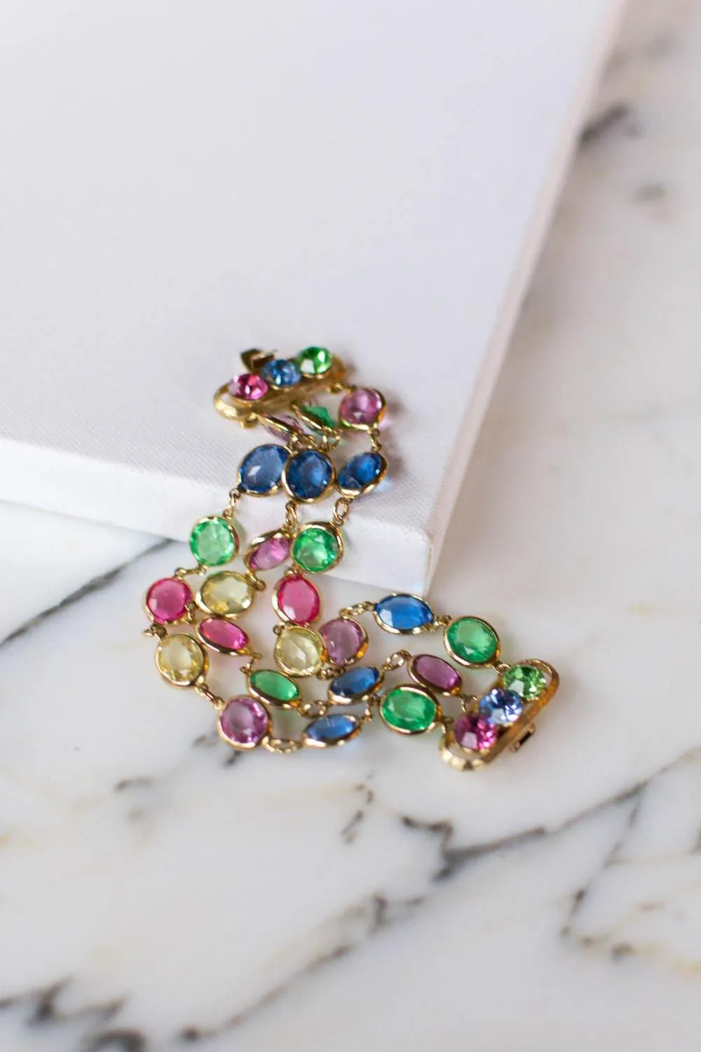 Pink, Blue, Green, Yellow Bezel Set Crystal Bracelet