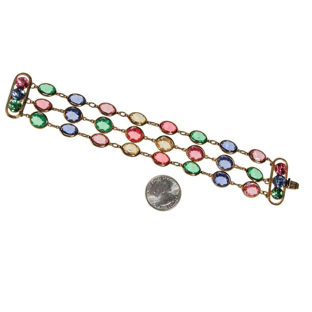 Pink, Blue, Green, Yellow Bezel Set Crystal Bracelet
