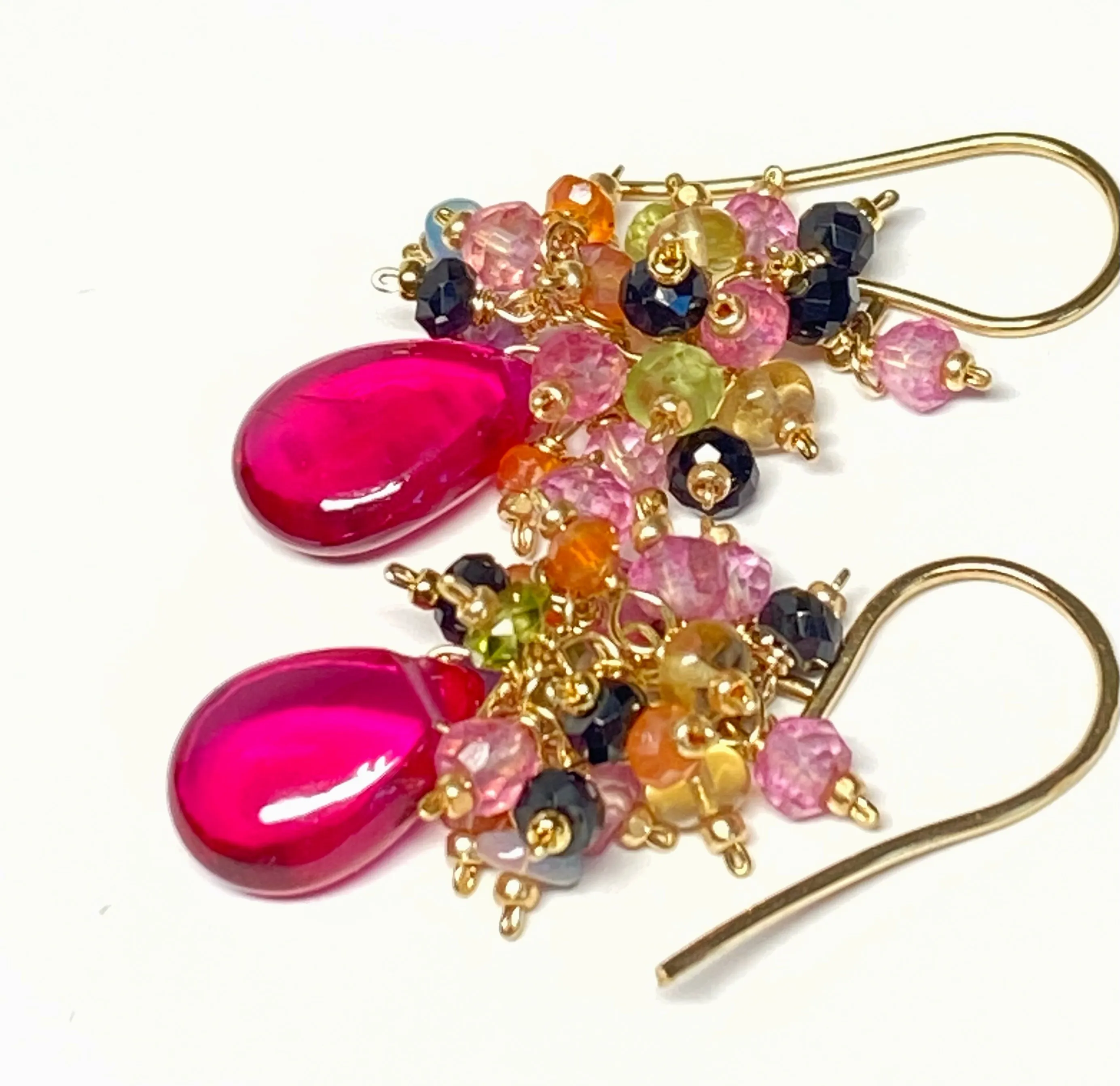 Pink Rubellite Colorful Gem Cluster Earrings