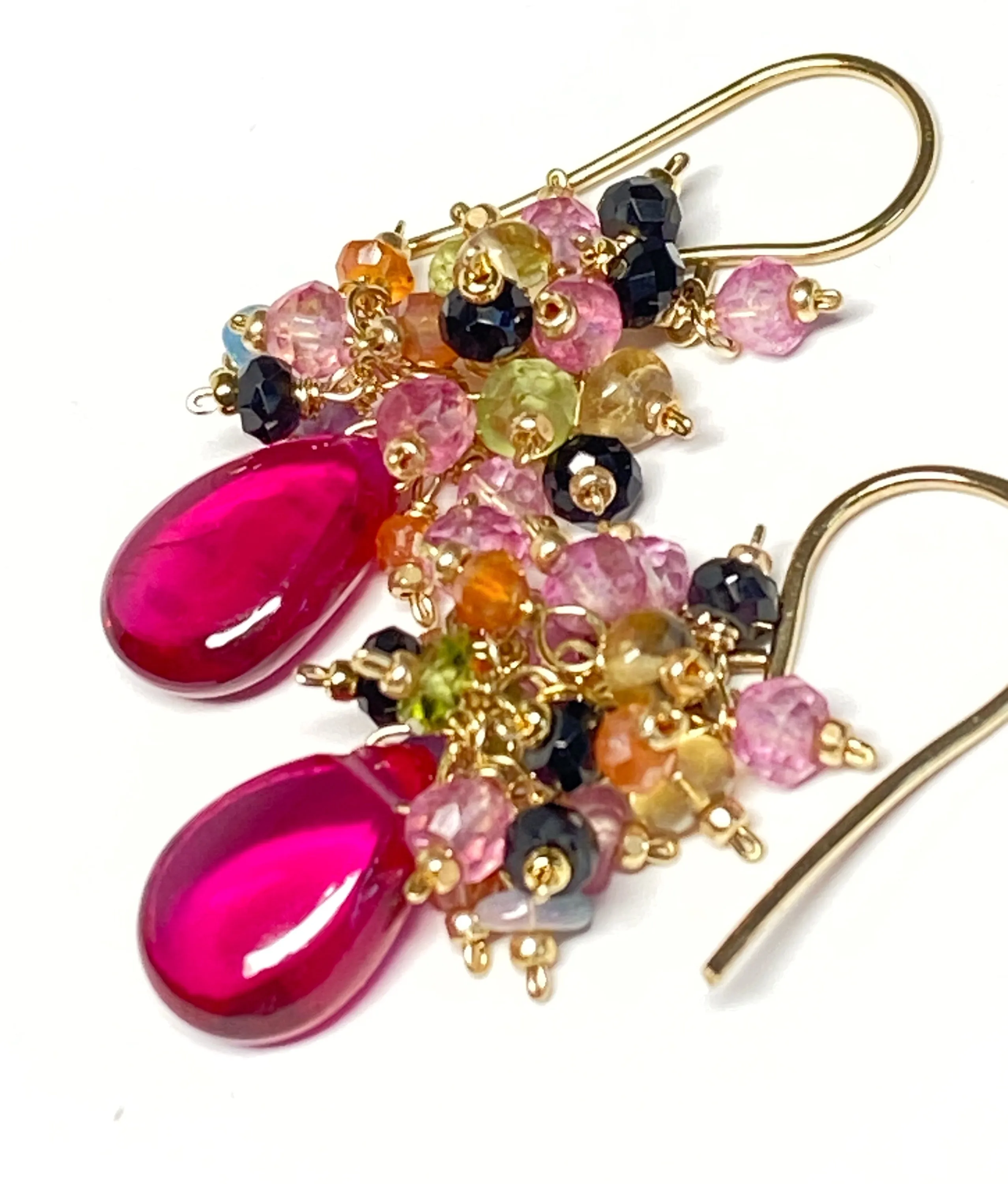 Pink Rubellite Colorful Gem Cluster Earrings