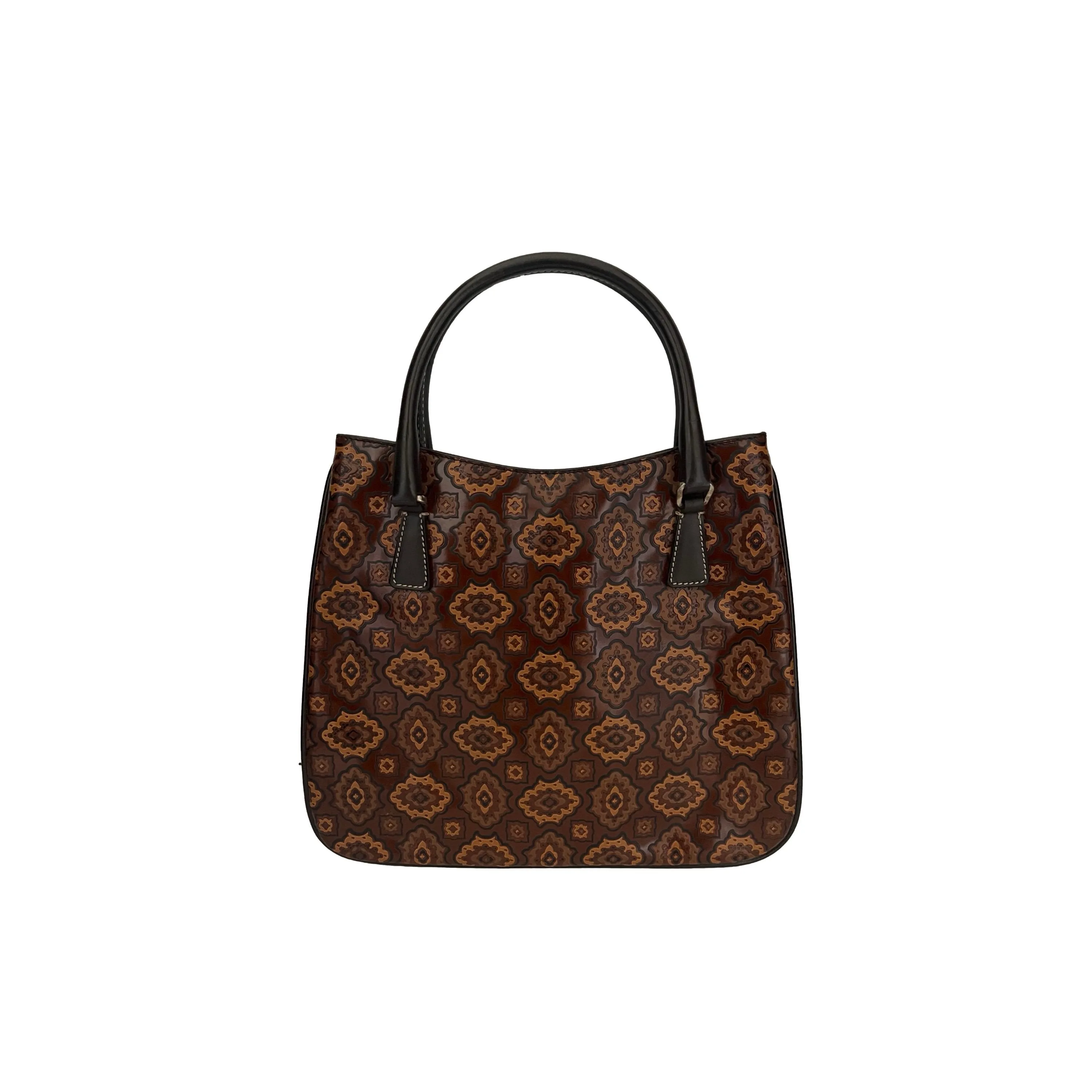 Prada Brown Brocade Top Handle Bag