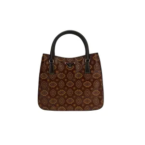 Prada Brown Brocade Top Handle Bag
