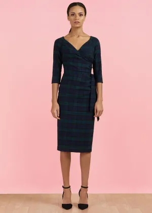 Pretty Dress Company Hourglass Tartan Pencil Dress Green & Navy