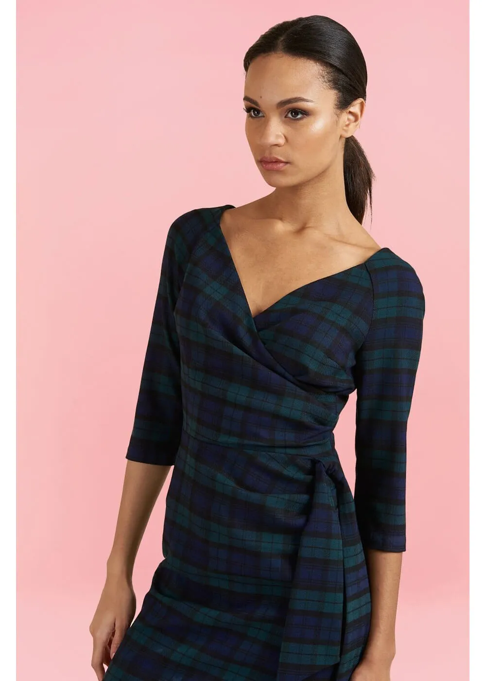 Pretty Dress Company Hourglass Tartan Pencil Dress Green & Navy