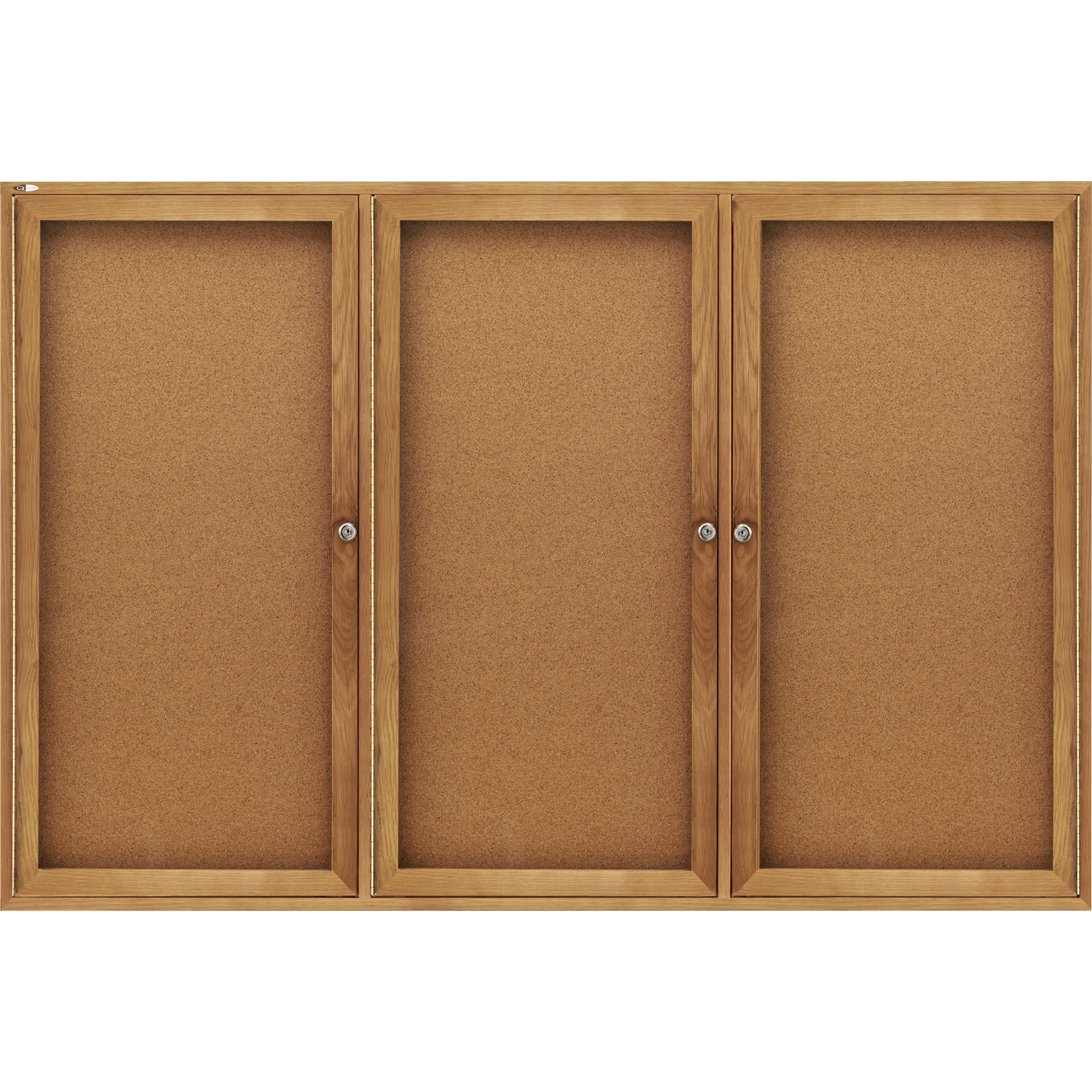 Quartet® Enclosed Cork Bulletin Board for Indoor Use, 6' x 4', 3 Door, Oak Frame