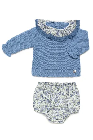 "Kayla" Powder Blue Floral Knit Top & Bloomers