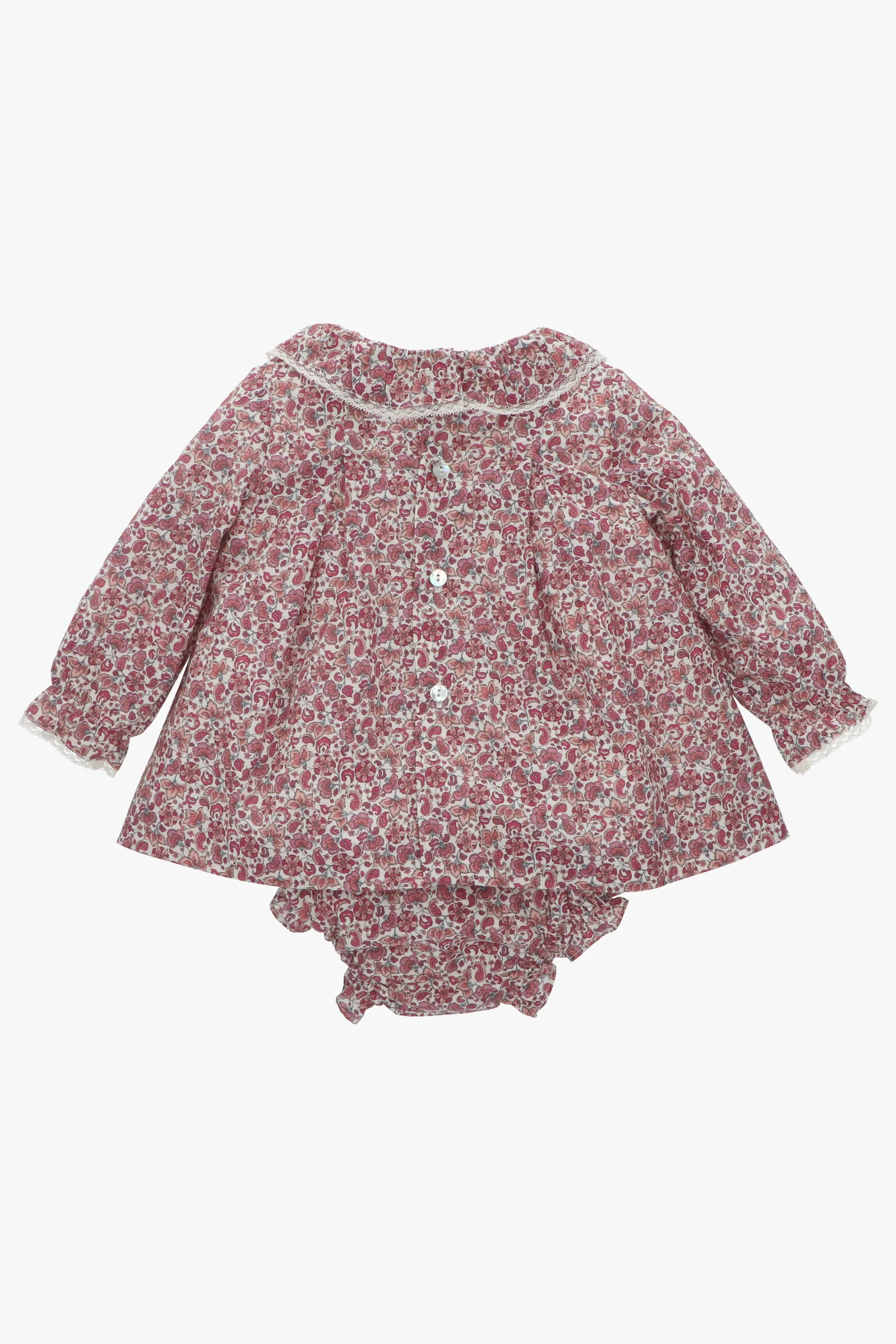 "Pippa" Burgundy Smocked Floral Dress & Bloomers