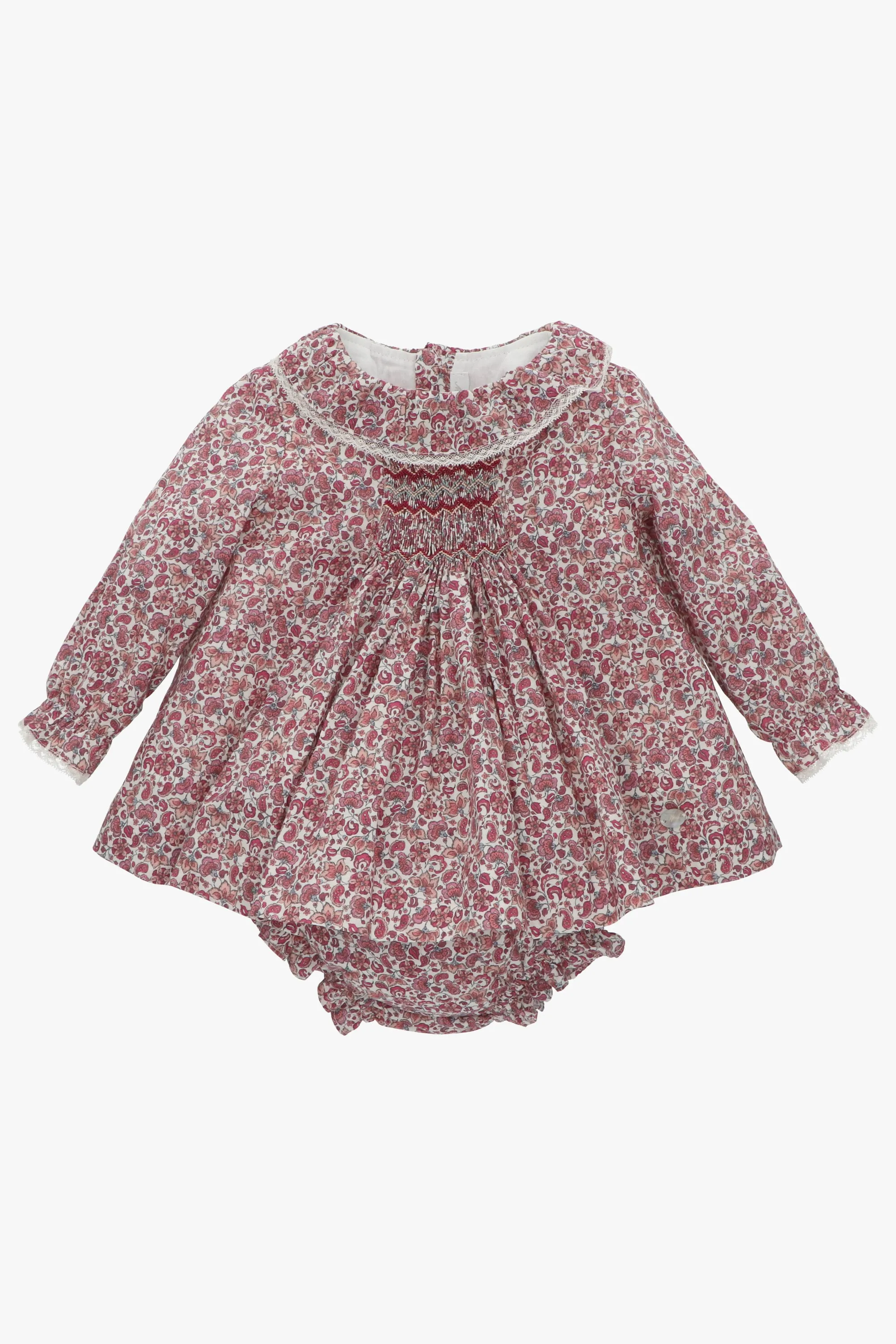 "Pippa" Burgundy Smocked Floral Dress & Bloomers