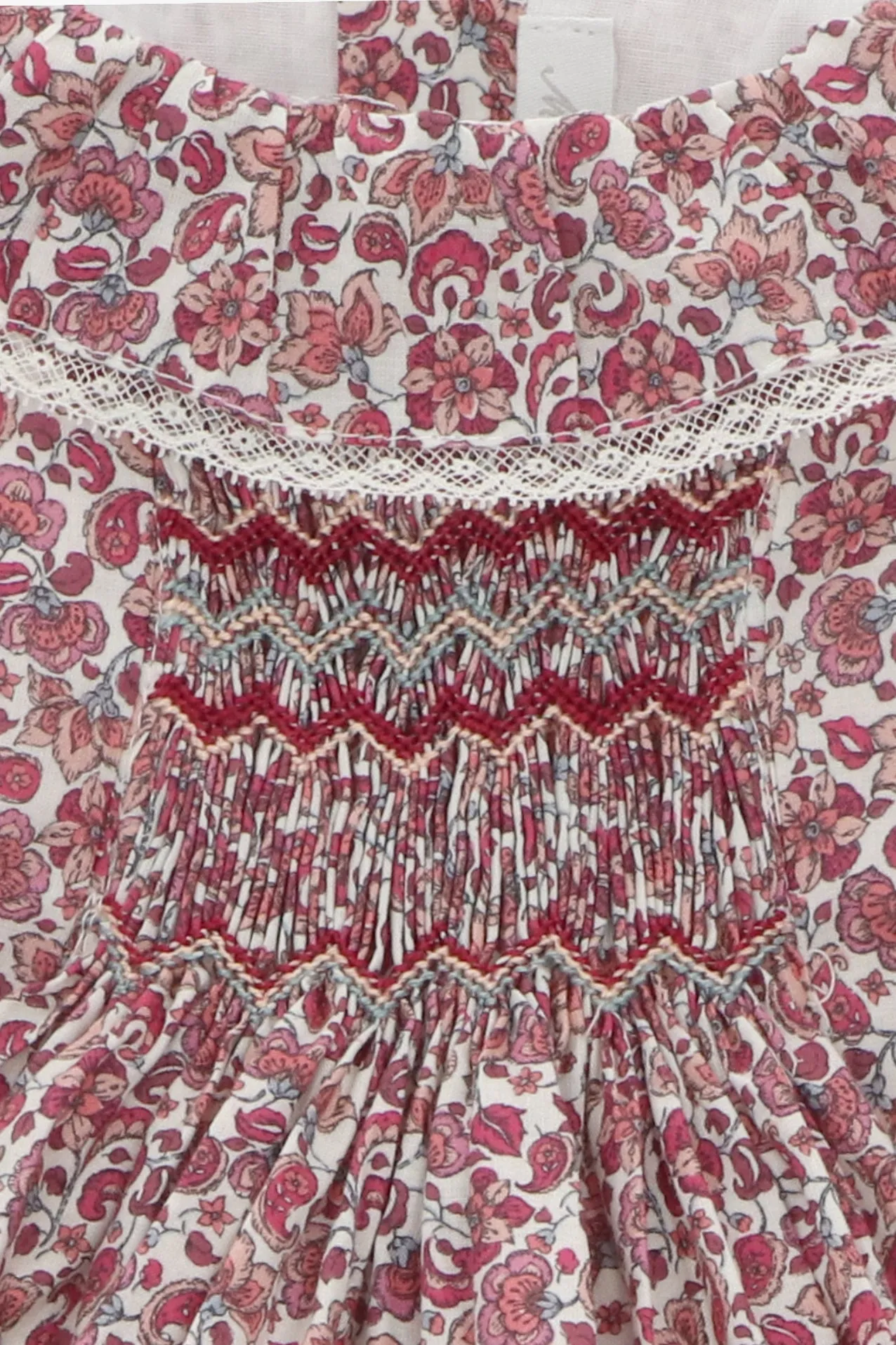 "Pippa" Burgundy Smocked Floral Dress & Bloomers
