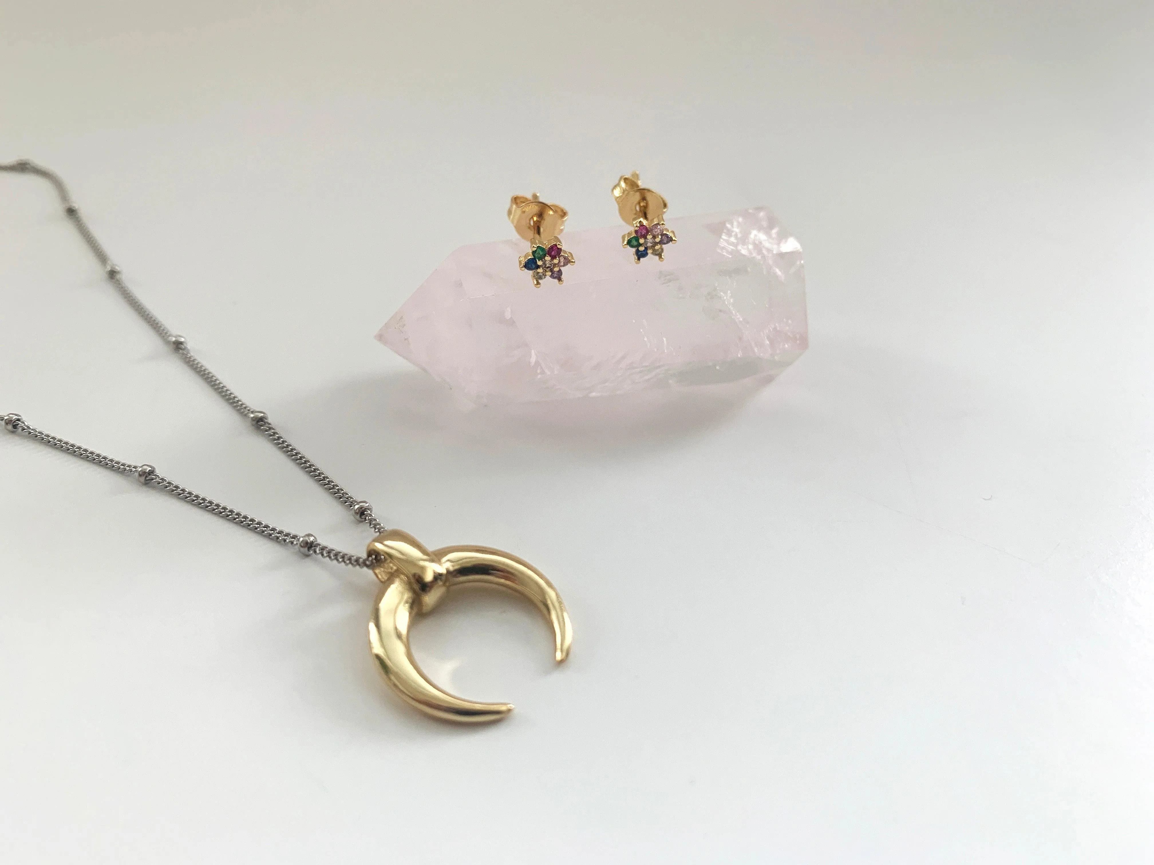 Rainbow Stud Earrings | 925 Sterling Silver & 14K Gold Vermeil