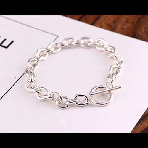 Real Solid 925 Sterling Silver Bracelets Oval Link Chain Simple Fashion Jewelry