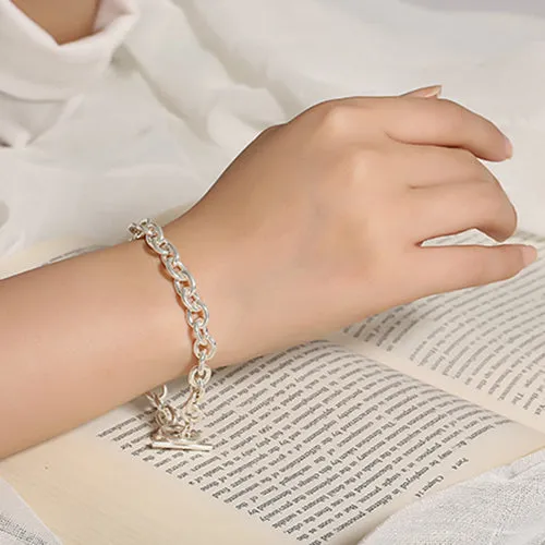 Real Solid 925 Sterling Silver Bracelets Oval Link Chain Simple Fashion Jewelry