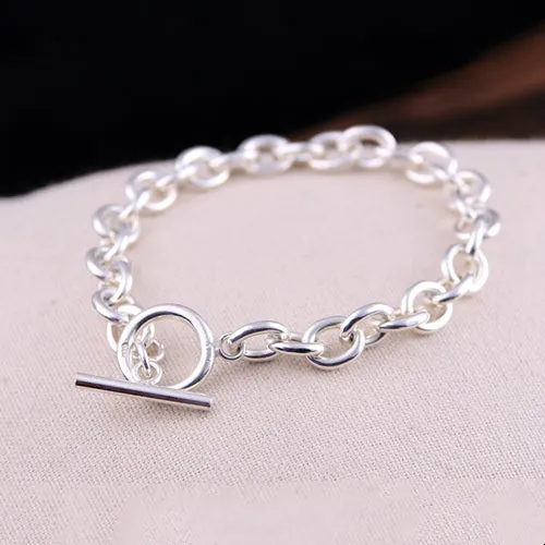 Real Solid 925 Sterling Silver Bracelets Oval Link Chain Simple Fashion Jewelry